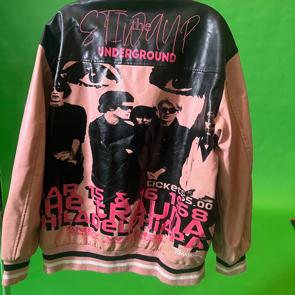 Pink pleather letterman